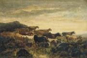 Narcisse Virgilio Diaz Zonsondergang met koeien painting